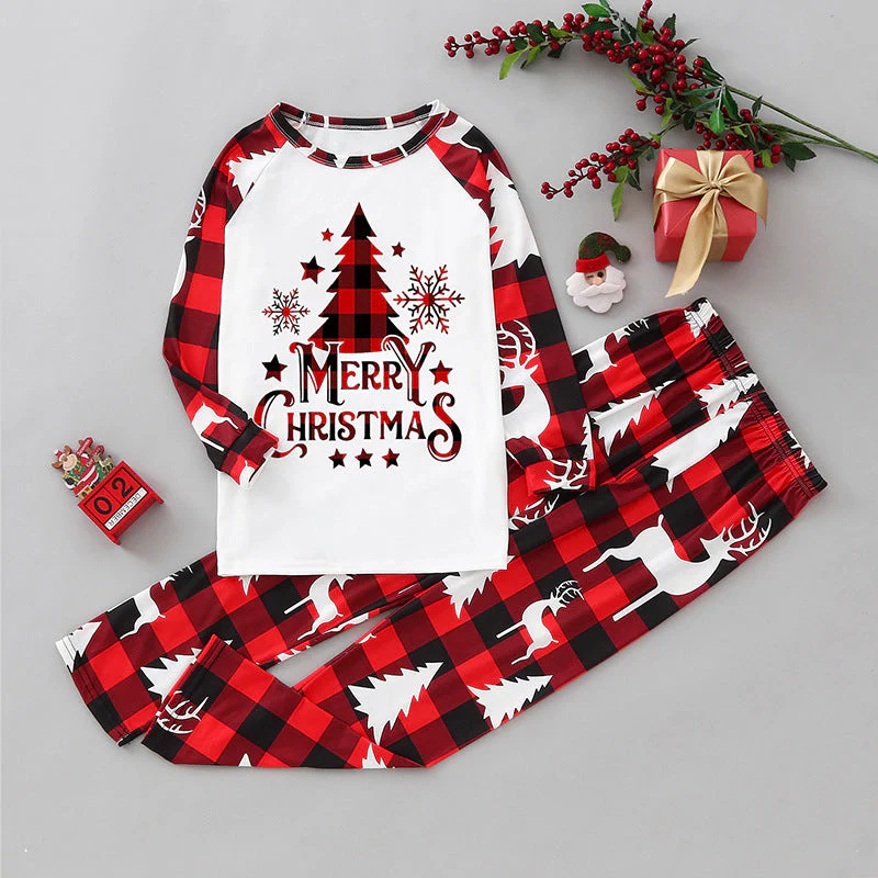 Red Plaid Christmas Tree Pattern Family Matching Pajamas Sets (with Pet's dog clothes) - Image 2