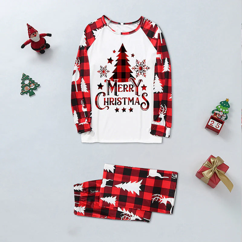 Red Plaid Christmas Tree Pattern Family Matching Pajamas Sets (with Pet's dog clothes) - Image 3
