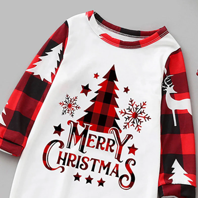 Red Plaid Christmas Tree Pattern Family Matching Pajamas Sets (with Pet's dog clothes) - Image 5