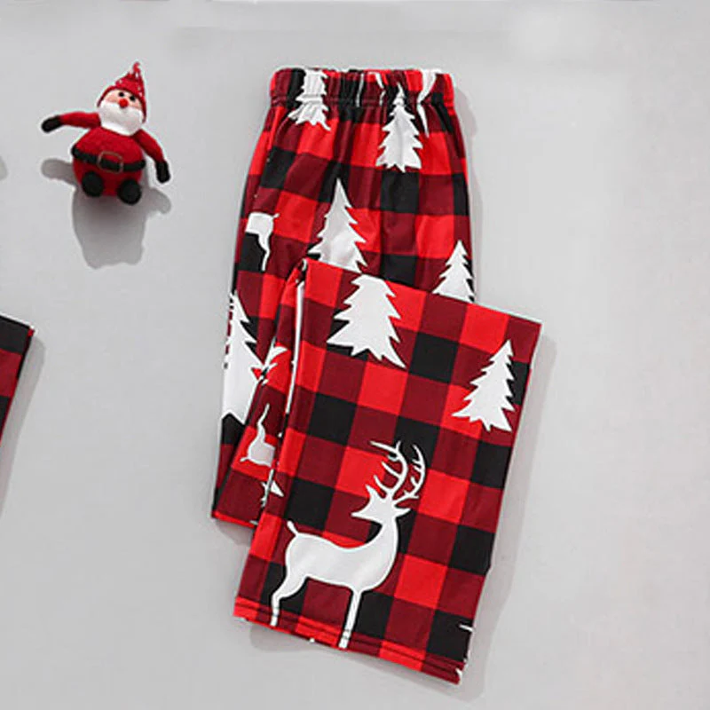 Red Plaid Christmas Tree Pattern Family Matching Pajamas Sets (with Pet's dog clothes) - Image 6