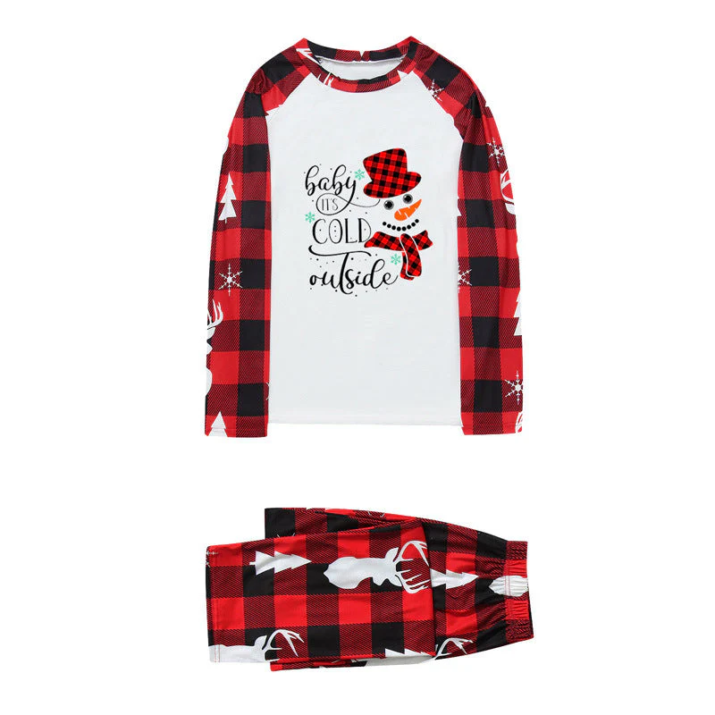 Red Plaid Snowman Pattern Matching Family Christmas Pajamas Sets - Image 5