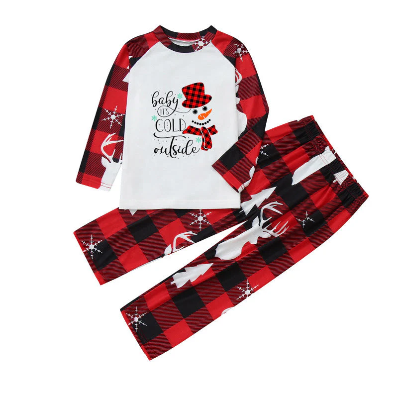 Red Plaid Snowman Pattern Matching Family Christmas Pajamas Sets - Image 6