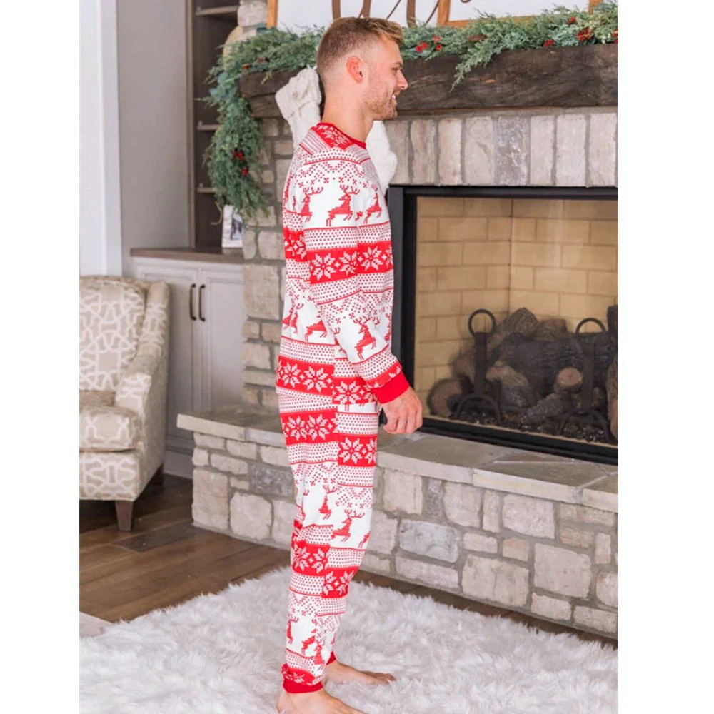 Red Reindeer Print Matching Family Christmas Pajamas-Dog Pajamas Included - Image 10