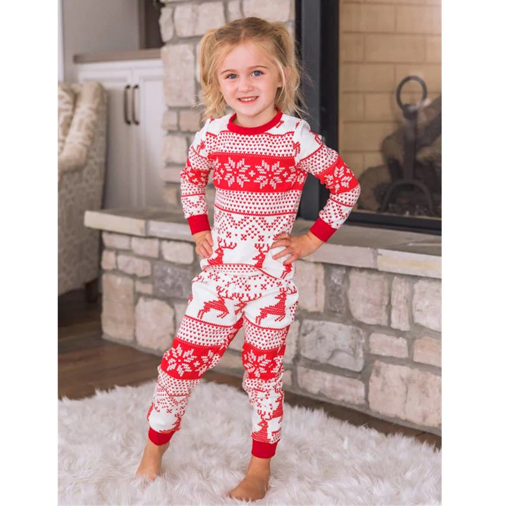 Red Reindeer Print Matching Family Christmas Pajamas-Dog Pajamas Included - Image 6