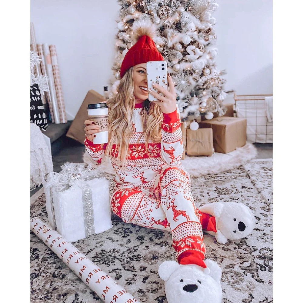 Reindeer Print Stitching Matching Family Christmas Pajamas - Image 2