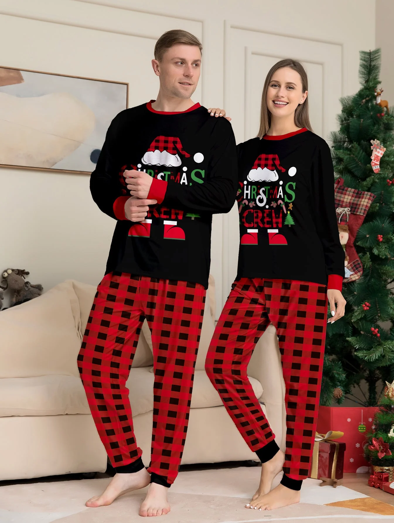 Santa Hat Plaid Matching Family Christmas Pajamas | Adults, Kids & Dog Pajamas - Image 2