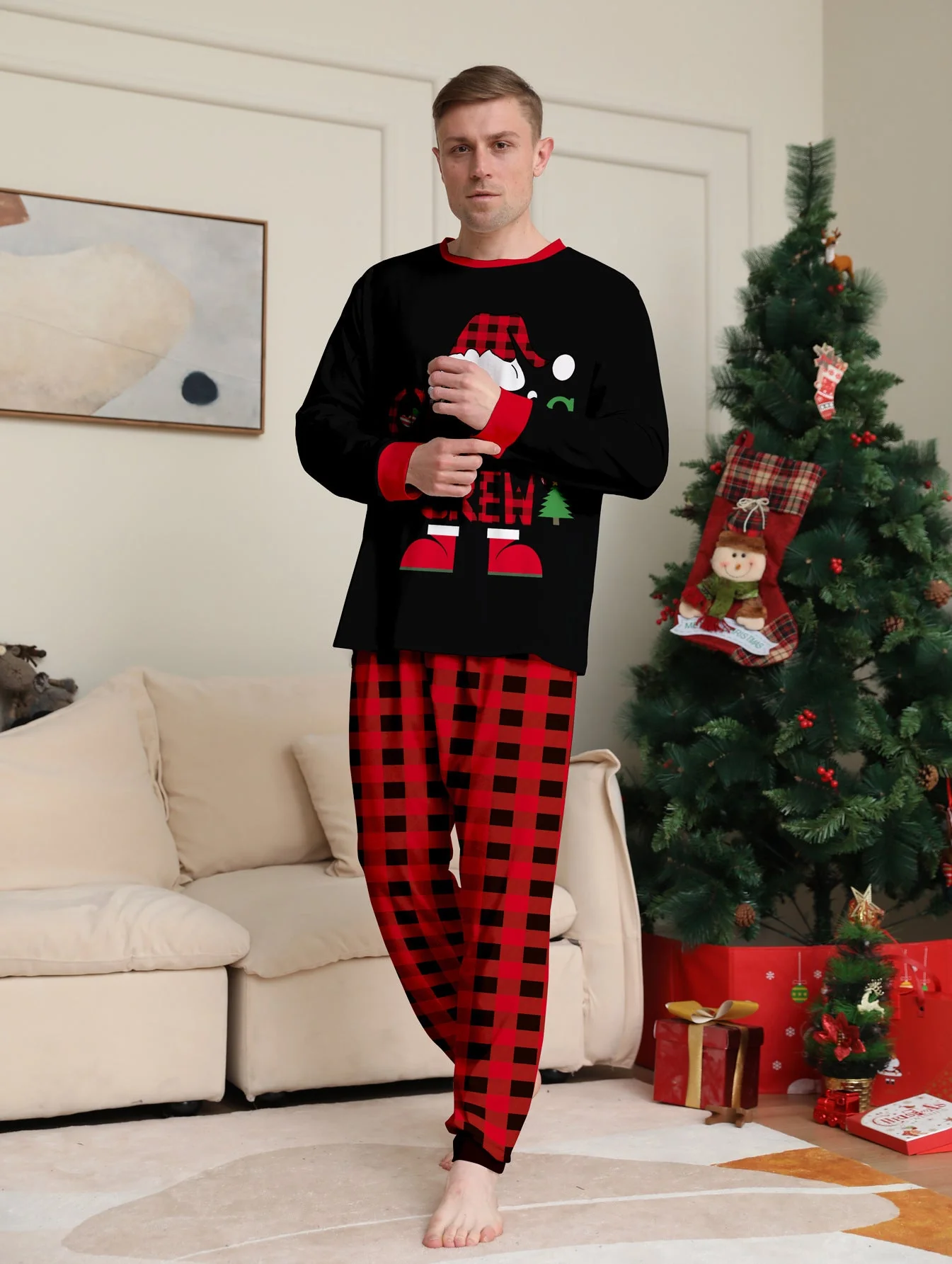 Santa Hat Plaid Matching Family Christmas Pajamas | Adults, Kids & Dog Pajamas - Image 5