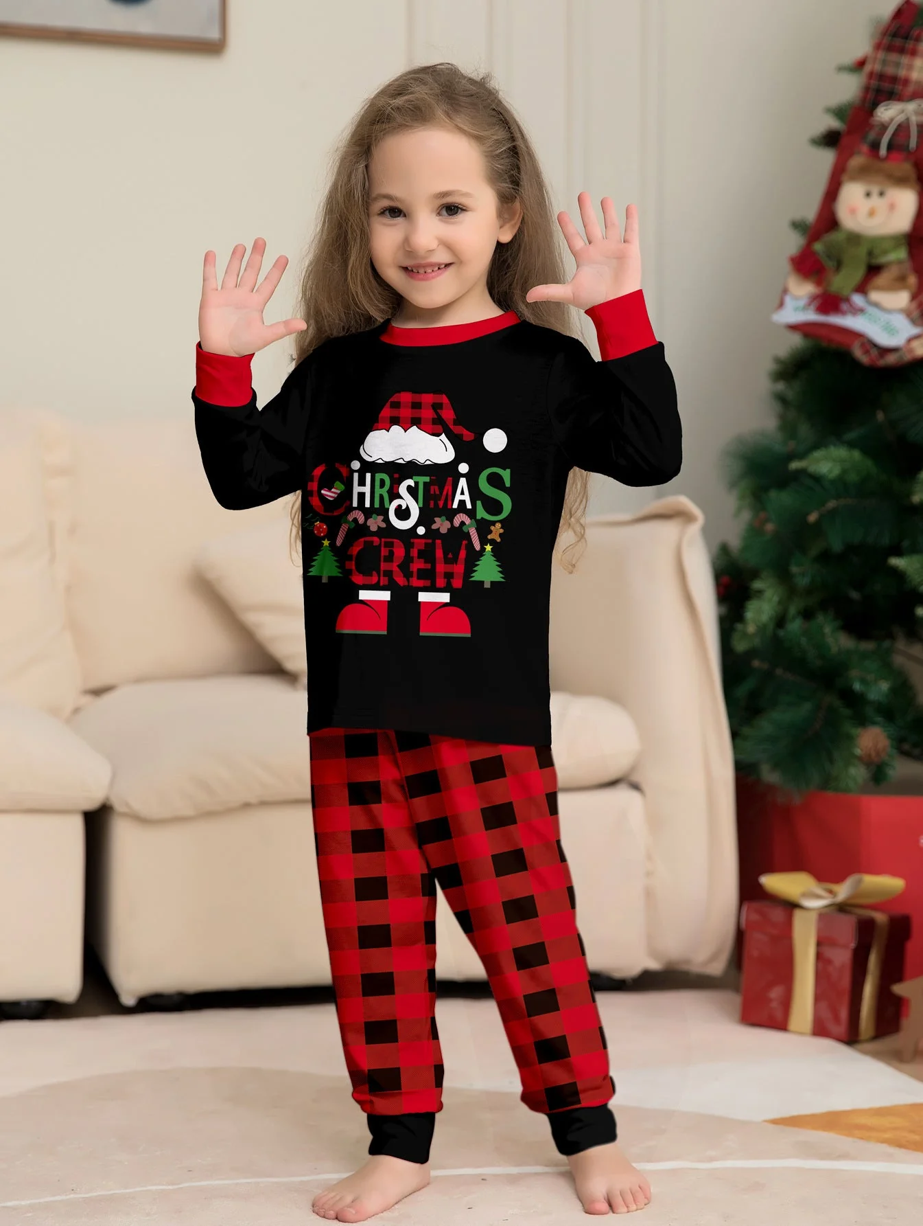 Santa Hat Plaid Matching Family Christmas Pajamas | Adults, Kids & Dog Pajamas - Image 7