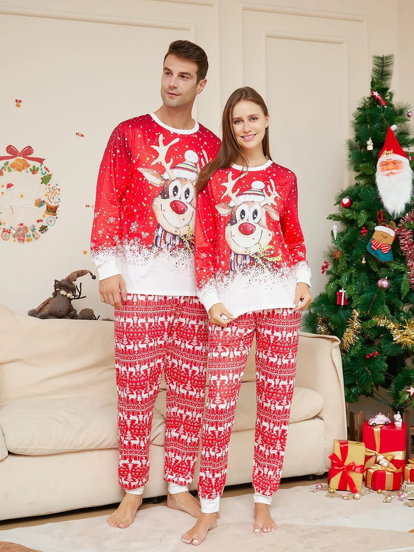 Snow Elk Matching Family Christmas Pajamas (Dog Pajamas Included) - Image 3