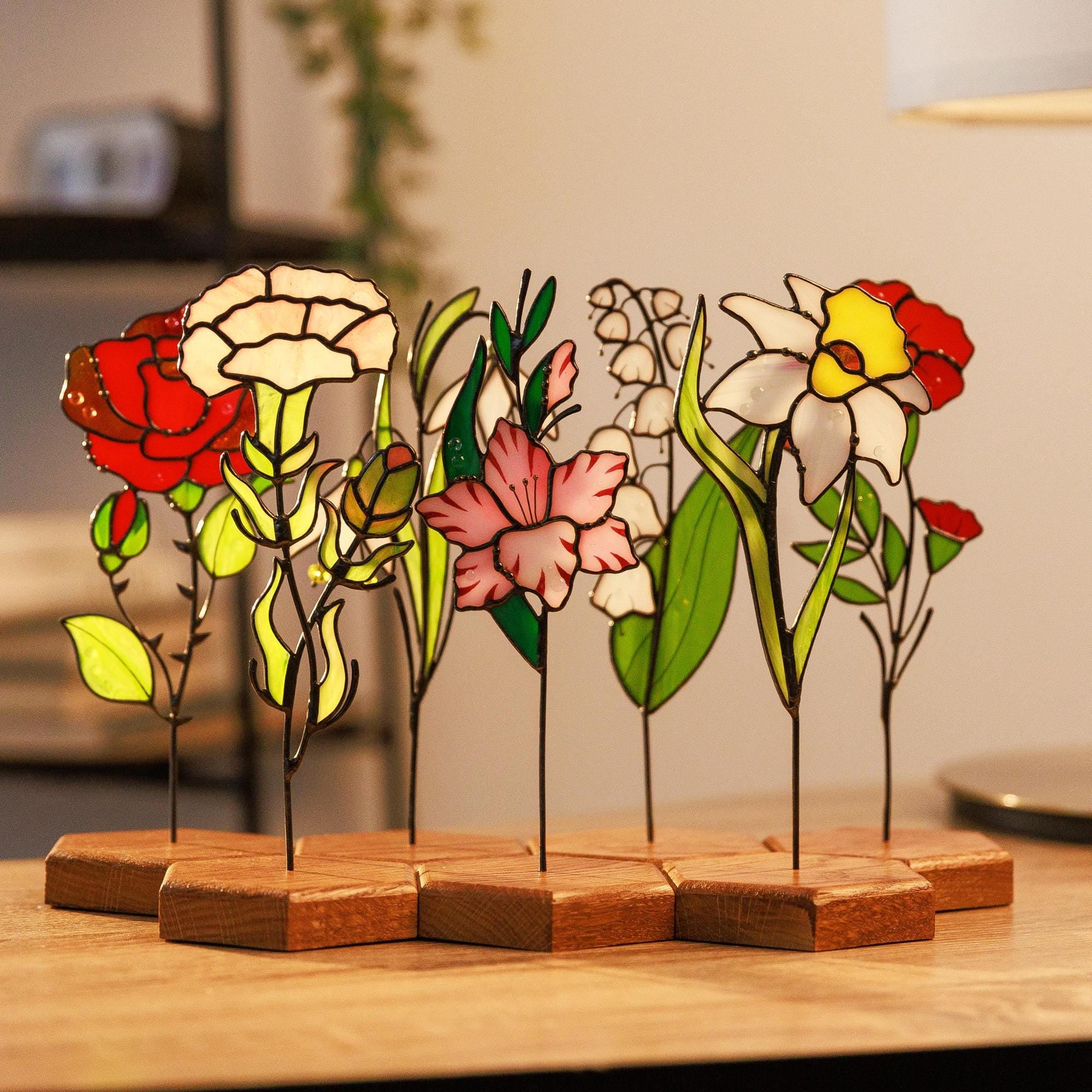 Stained Glass Flower, Personalized Mother Day Gift, Birth Flower Gift Set for Mom - Image 9