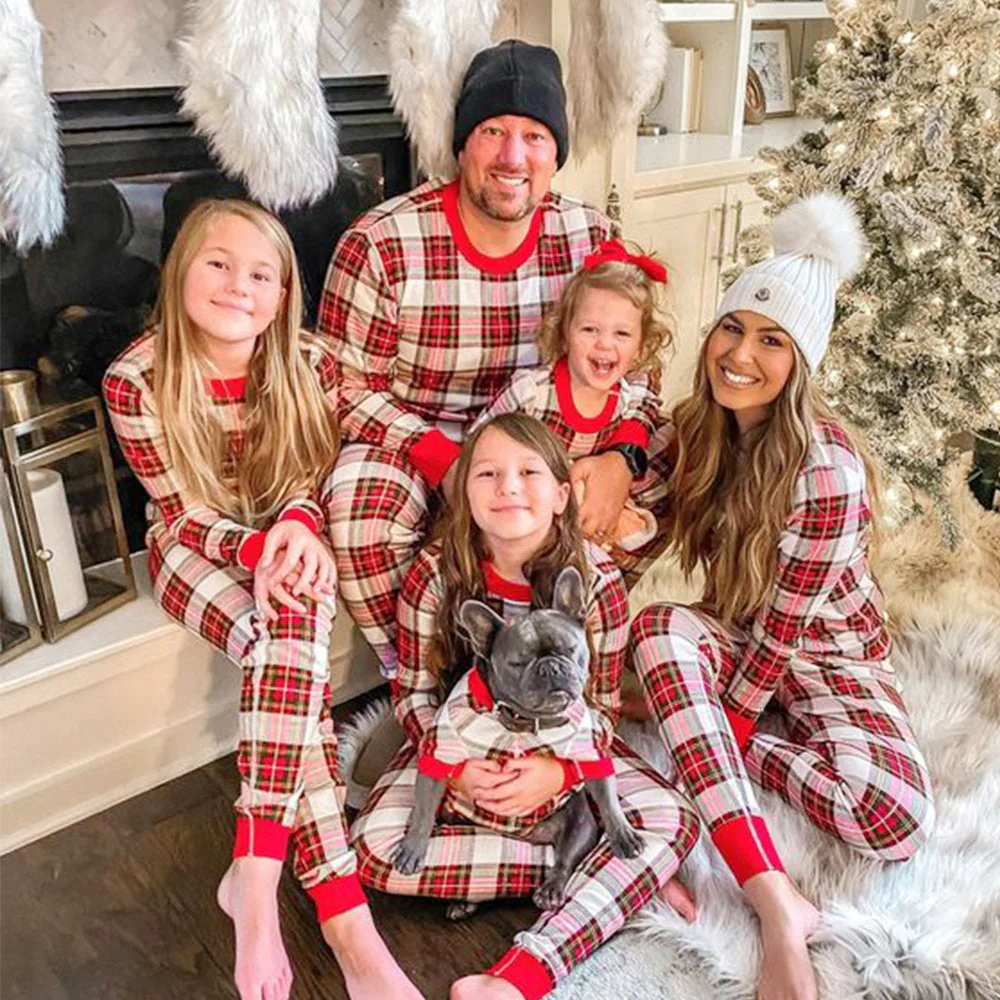 Tartan Plaid Matching Family Christmas Pajamas-Dog Pajamas Included - Image 12