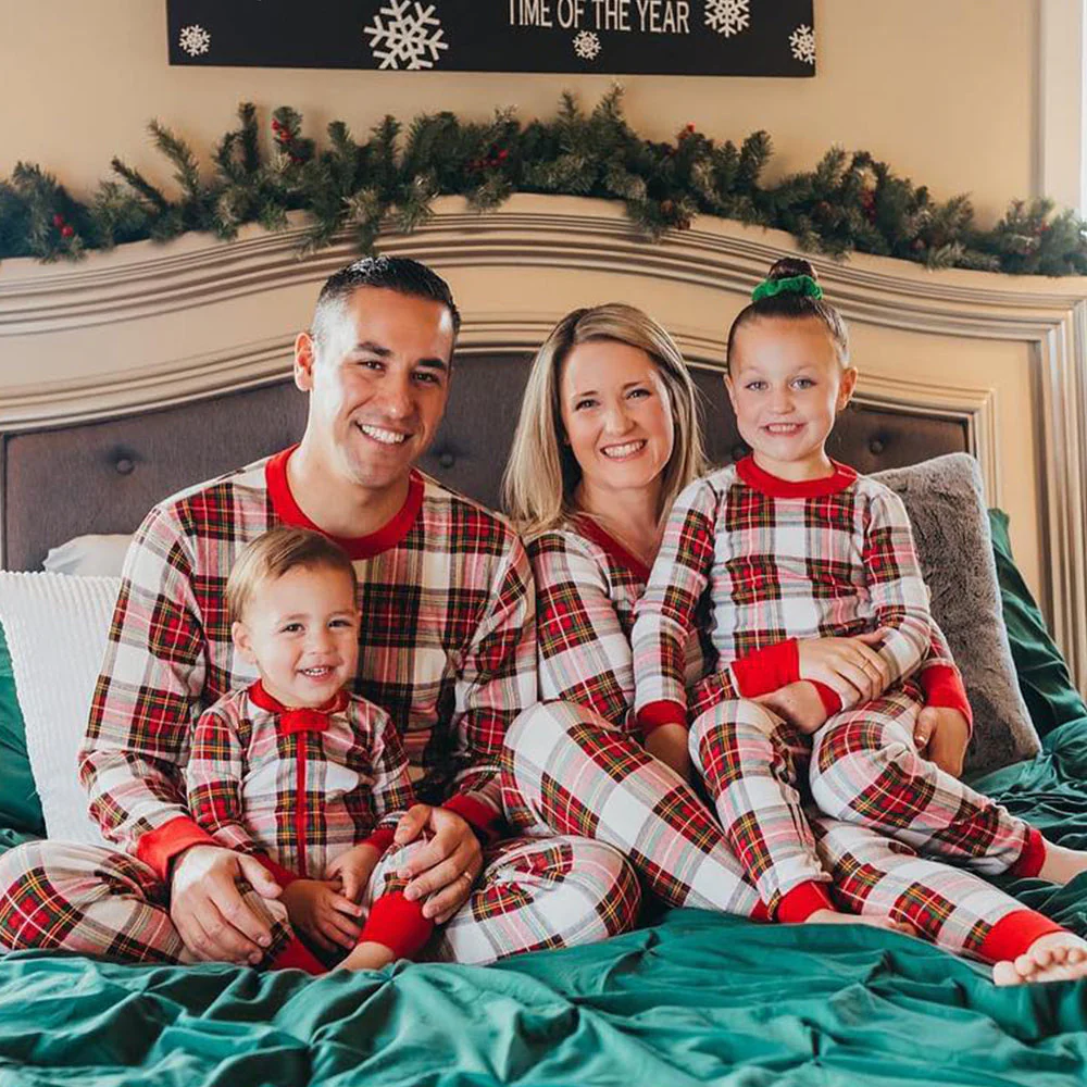Tartan Plaid Matching Family Christmas Pajamas-Dog Pajamas Included - Image 2