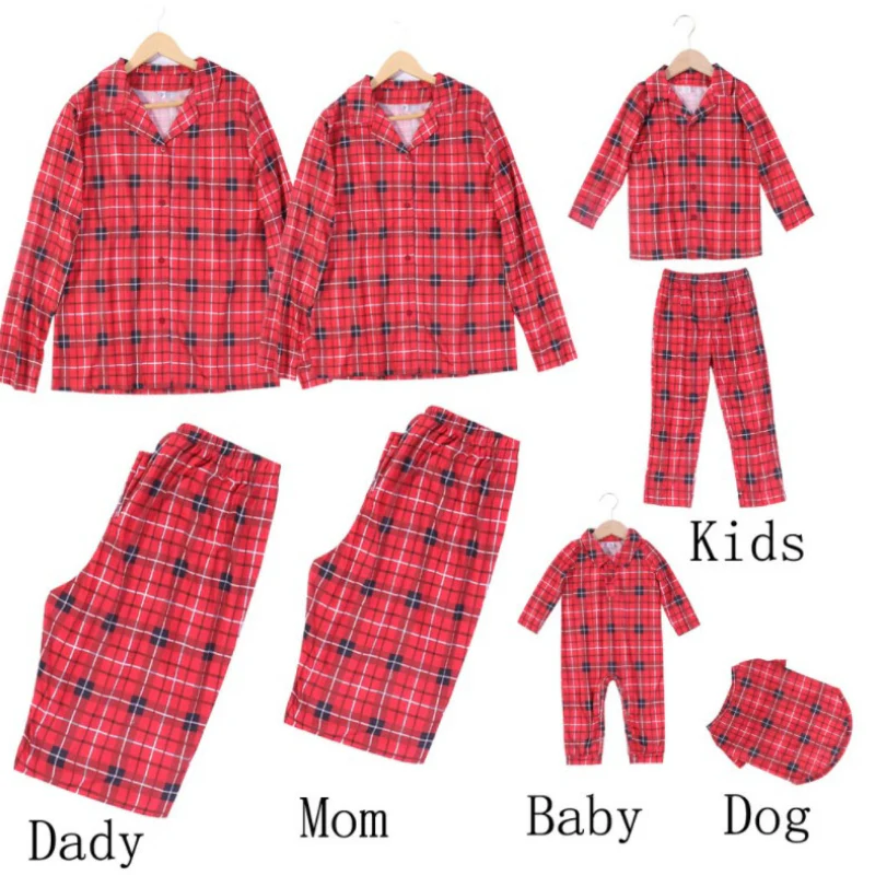 Tartan Plaid shirt Matching Family Christmas Pajamas-Dog Pajamas Included - Image 2