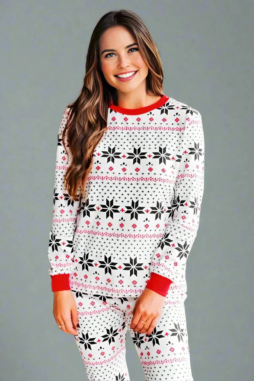 White snowflakes Print Matching Family Christmas Pajamas-Dog Pajamas Included - Image 3
