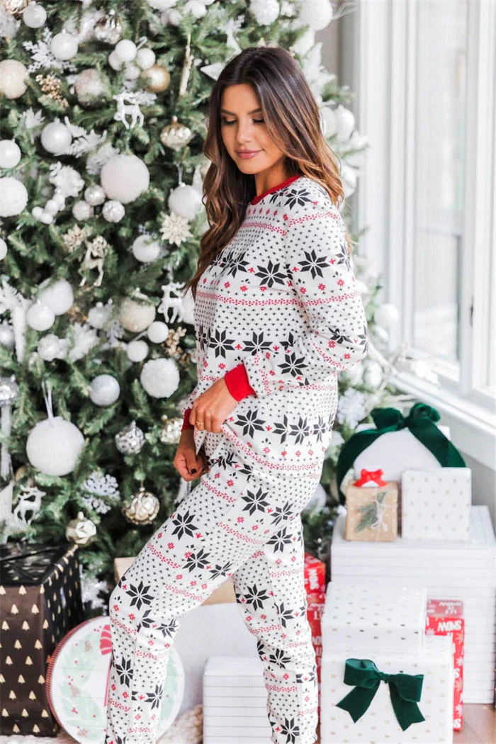 White snowflakes Print Matching Family Christmas Pajamas-Dog Pajamas Included - Image 5