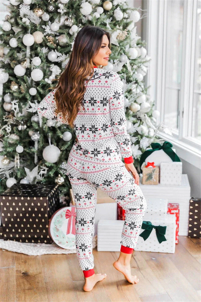 White snowflakes Print Matching Family Christmas Pajamas-Dog Pajamas Included - Image 8